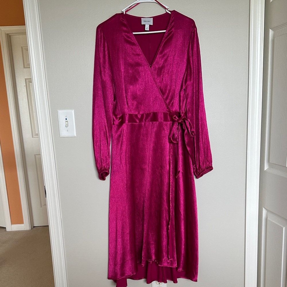Nine West Fuchsia Long Sleeve Wrap Dress